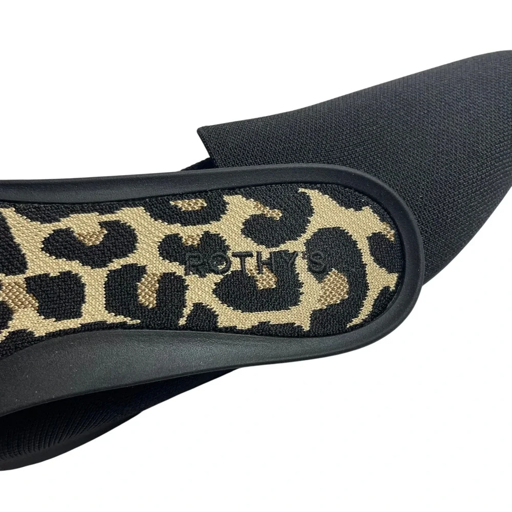 Rothys Round Toe Ballet Flats Shoes Womens 12.5 Black Leopard